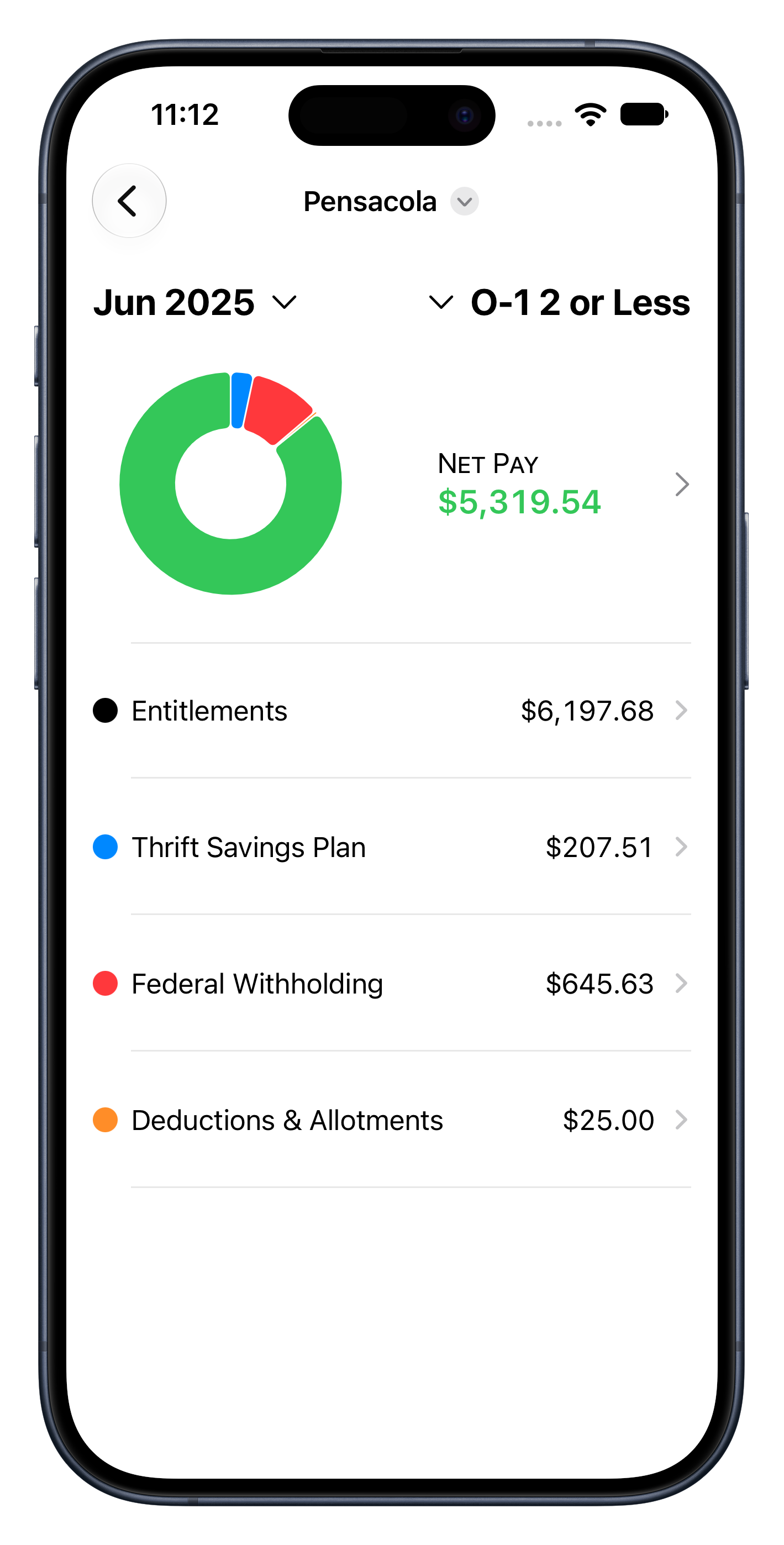 CheckFire’s paycheck detail screen