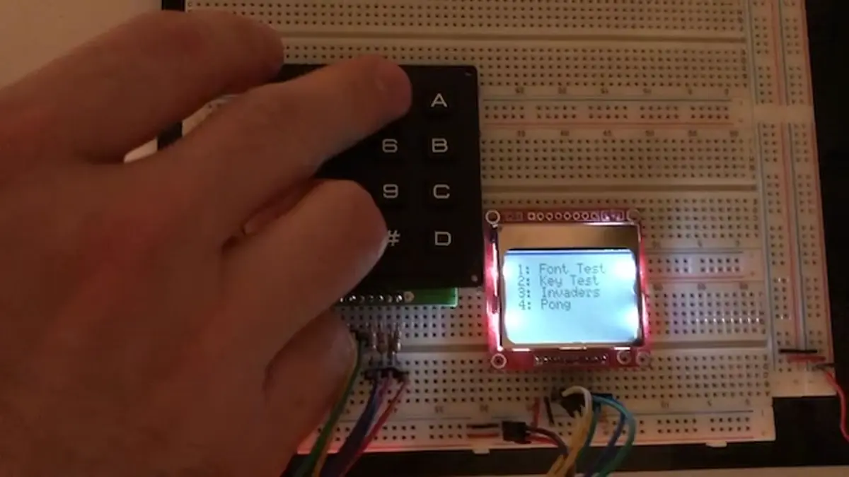 CHIP-8 running on an STM32 board with a physical LCD and keypad