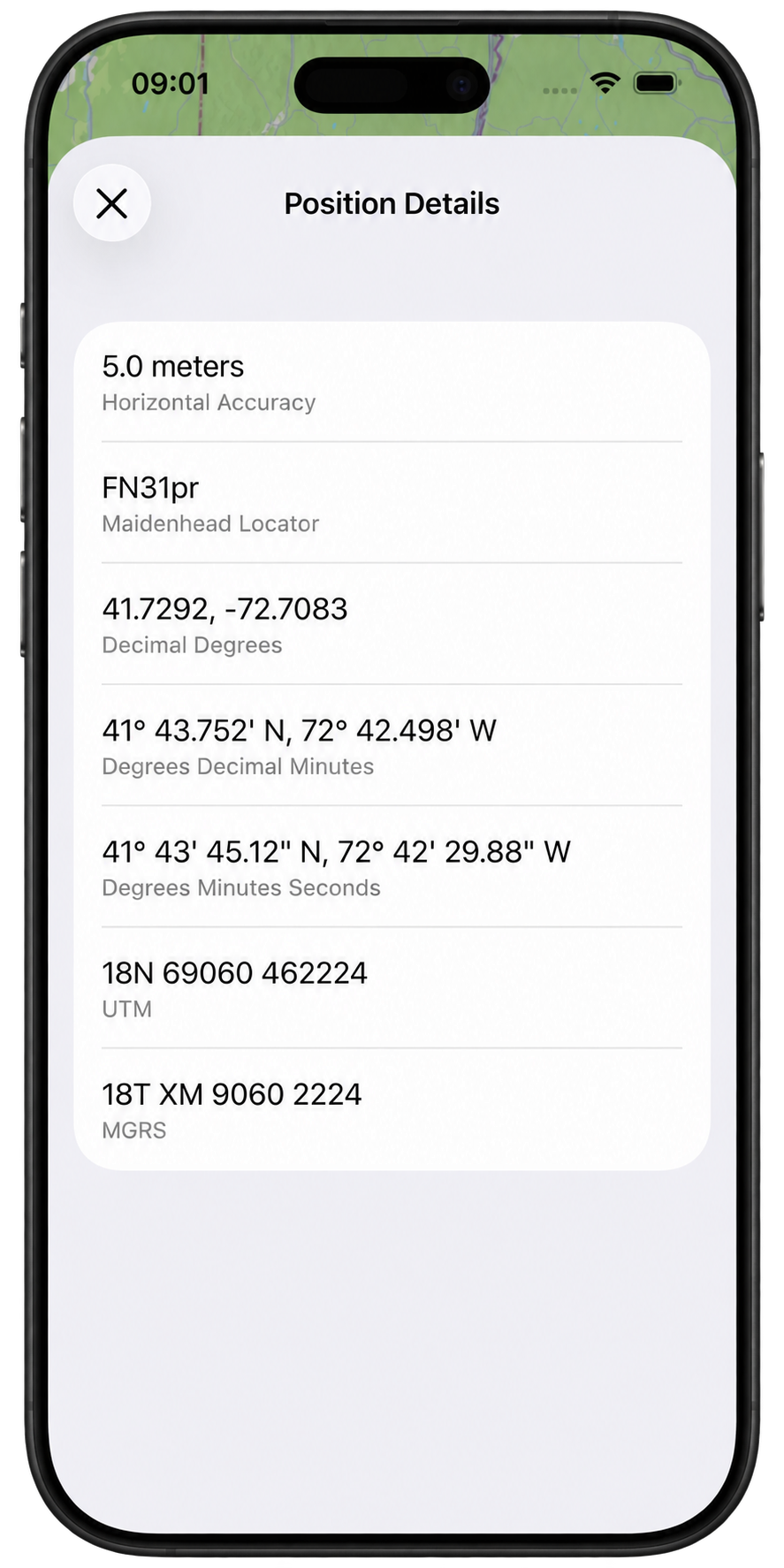 MyQTH position details with geographic coordinate formats